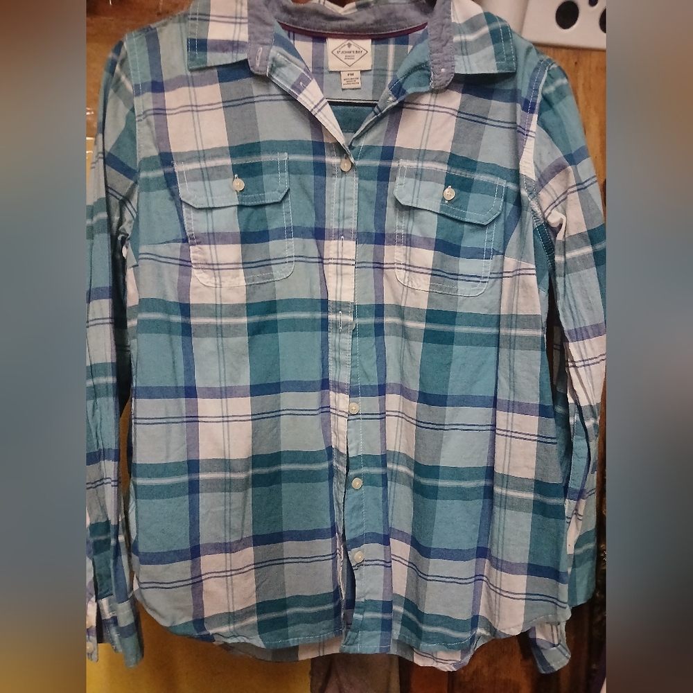 St. John's Bay Blue and White Button Down Shirt